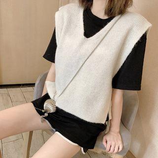Plain Sweater Vest White - M