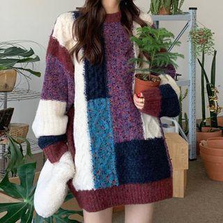 Paneled Sweater White & Blue & Purple - One Size
