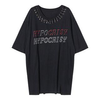 Safety Pin Detail Lettering Short-sleeve T-shirt