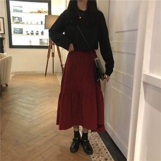 Plain Round Neck Top / Asymmetrical Midi Skirt