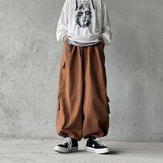 Drawstring-cuff Wide Leg Cargo Pants