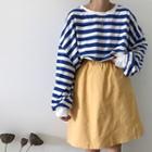 Set: Loose-fit Striped Long-sleeve T-shirt + Linen Skirt