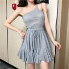 Sleeveless Asymmetric Off Shoulder A-line Mini Dress