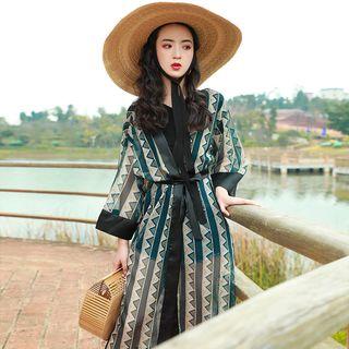 Patterned Chiffon Long Jacket As Shown In Figure - One Size