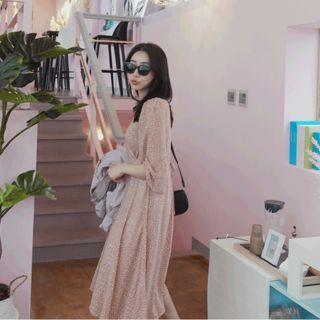 Surplice-wrap Printed Chiffon Midi Dress