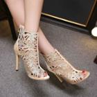 Embellished High-heel Peep-toe Sandals