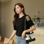 Round-neck Sheer-sleeve T-shirt