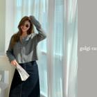 Woolen Rib-knit Cardigan Gray - One Size