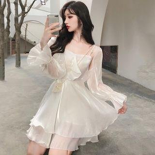 Suspender Ruffle Dress + Long-sleeve Jacket Set