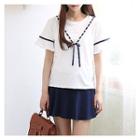 Set: Contrast-trim T-shirt + Inset Shorts Skirt