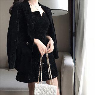 Glittered Blazer / Glittered Slim-fit Sleeveless Dress