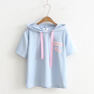 Short-sleeve Letter Patch Hoodie