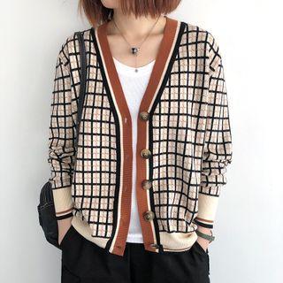 Plaid Cardigan Plaid - Almond - One Size