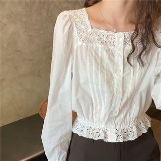 Puff Sleeve Eyelet Lace Cropped Blouse
