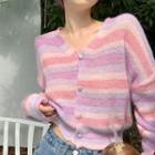 Color Block Striped Cardigan Pink - One Size