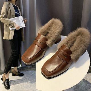 Square-toe Chunky Heel Furry Mules