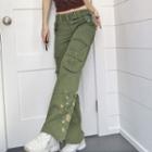 High-waist Floral Embroidered Pocket Cargo Pants