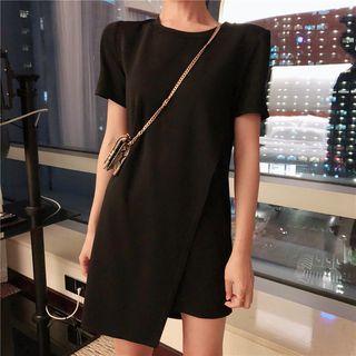 Short-sleeve Asymmetric Hem Mini Dress Dress - One Size