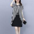 Mock Two-piece Short-sleeve Chiffon Panel Shirt Dress