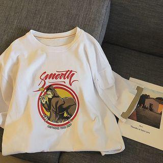 Elbow-sleeve Gorilla Print T-shirt