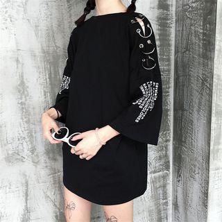 3/4-sleeve Hoop-accent Oversized Top