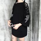3/4-sleeve Hoop-accent Oversized Top