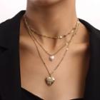 Heart Faux Pearl Pendant Layered Alloy Necklace 1 Pc - Gold - One Size