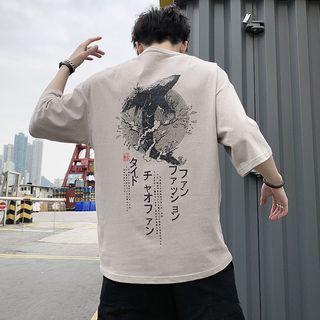 3/4-sleeve Whale Print T-shirt