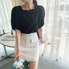 Pocket-detail Stitched Linen Skirt
