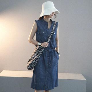 Sleeveless Tie-waist Denim Midi Shirtdress