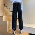 Butterfly Embroidered Drawstring Hem Straight-cut Pants