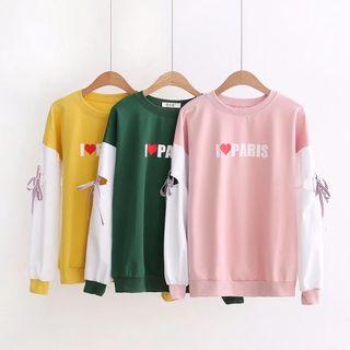 Lettering Two-tone Cutout Sweatshirt