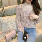 Flower Print Blouse / Short-sleeve Mini A-line Dress