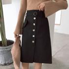 High-waist Midi A-line Skirt With Belt