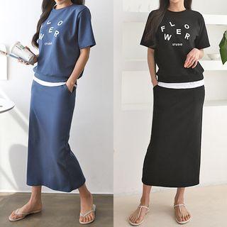 Set: Lettered Layered T-shirt + H-line Maxi Skirt