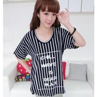 Oversized Striped Letter Print T-shirt