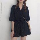 Dotted Short-sleeve Playsuit Black - One Size