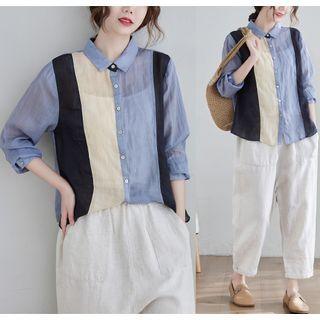 Paneled Shirt Light Blue - One Size