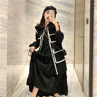 Plain Long-sleeve Loose-fit Dress / Color-block Vest