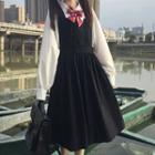 Plain Shirt / Midi Jumper Dress / Bow Tie / Set