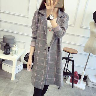 Check Lapel Knit Coat