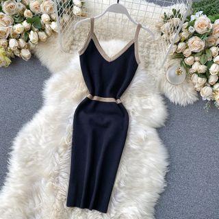 Color Block Spaghetti Strap Knit Dress