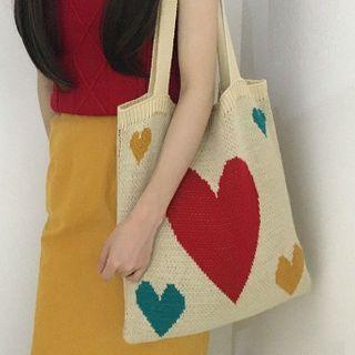 Heart Print Knit Shopper Bag Love Heart - One Size