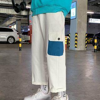 Contrast Pocket Cropped Straight-cut Pants