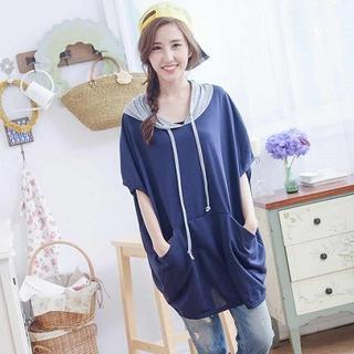 Short-sleeve Hooded Loose-fit Top