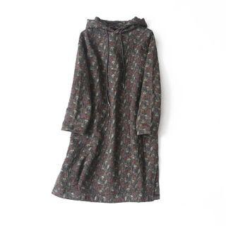 Long-sleeve Flower Print Hooded Shift Dress