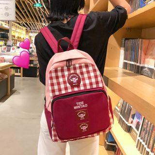 Checked Panel Cartoon Print Backpack