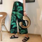 Leaf Print Wide Leg Pants As Shown In Figure - One Size