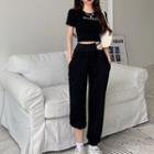 Short-sleeve Lettering T-shirt / Harem Pants / Set
