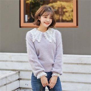 Balloon-sleeve Furry Knit Top